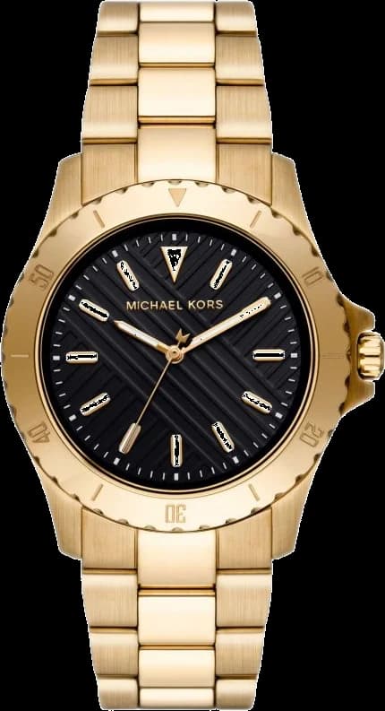 Garde-temps Michael Kors MK9078 pour homme, au cadran noir sur bracelet acier doré