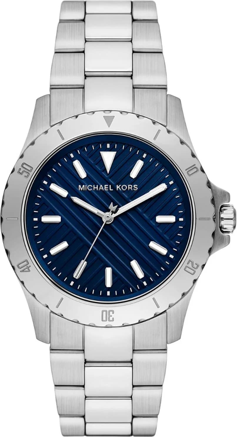 Garde-temps Michael Kors MK9079 pour homme, cadran bleu nuit, bracelet acier argenté