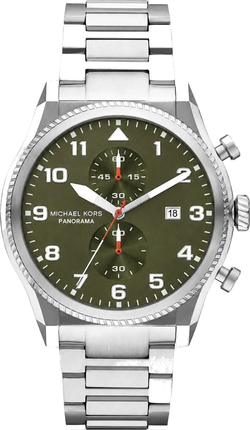 Garde-temps Michael Kors MK9196 pour homme, cadran vert, bracelet maillons acier argenté