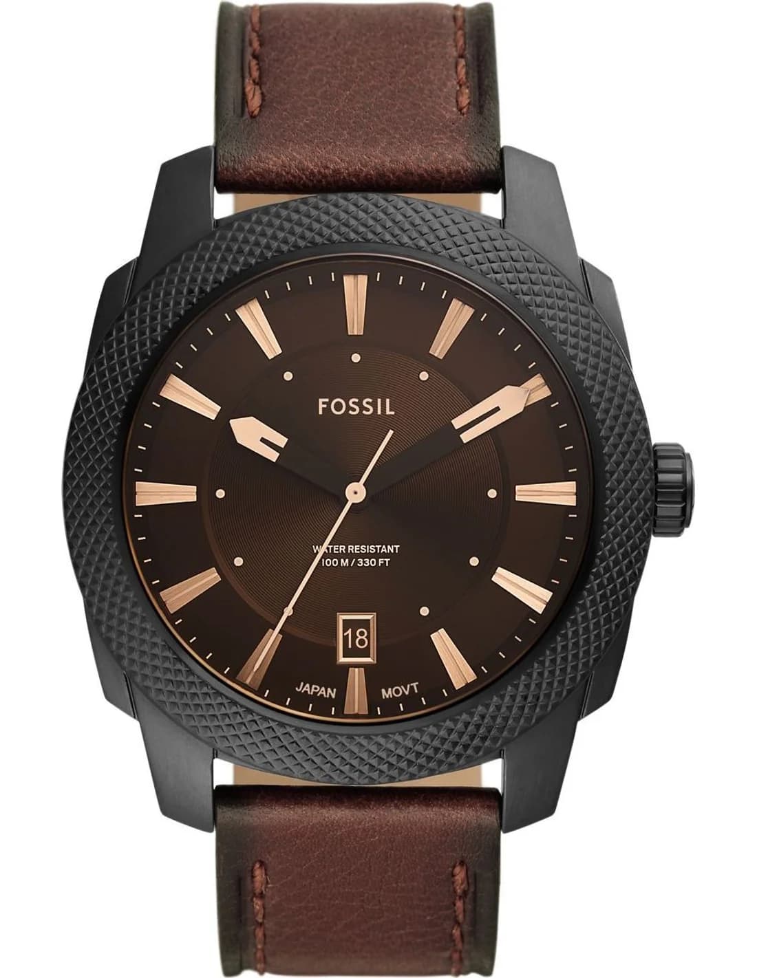 Montre Fossil FS5972 homme cadran noir bracelet cuir