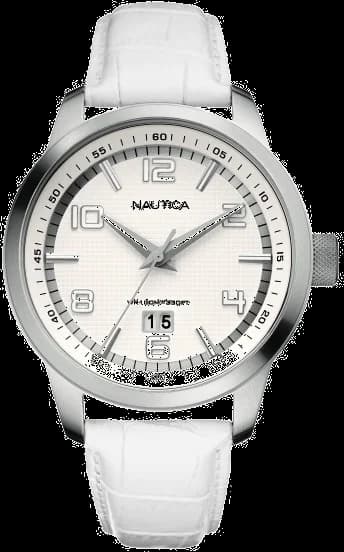 Garde-temps Nautica A13559G pour homme, cadran blanc avec bracelet cuir