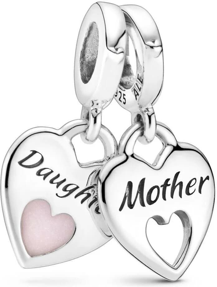 Garde-temps Pandora 799187C01 pour femme, double pendant argent cœur séparable mère & fille