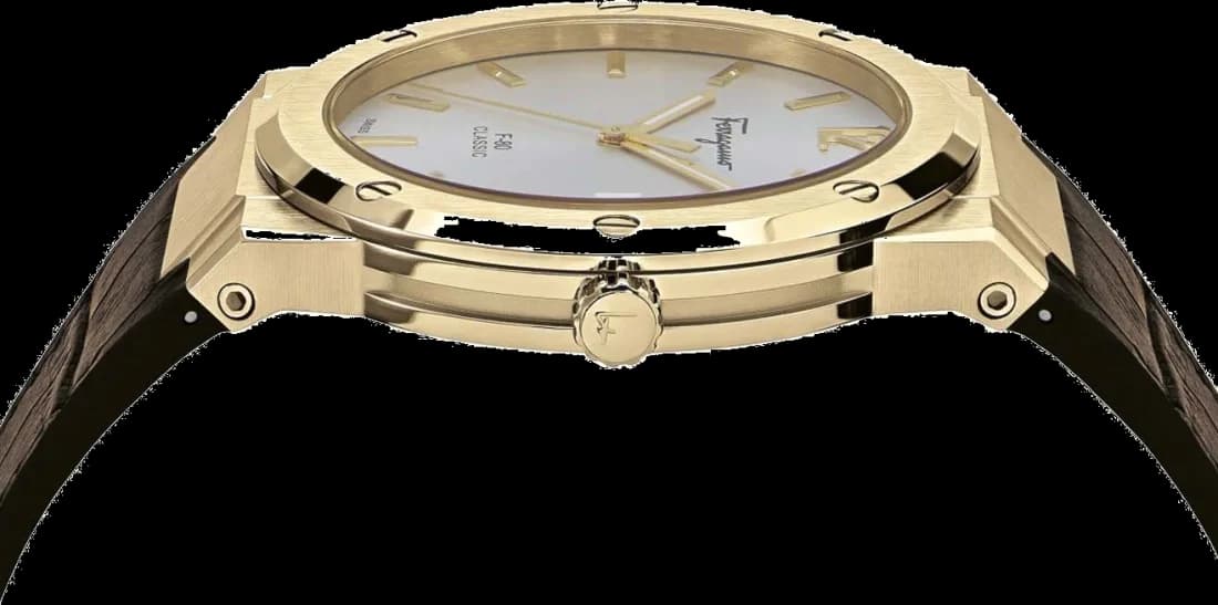 Zoom sur le cadran blanc du Salvatore Ferragamo SFDT00419