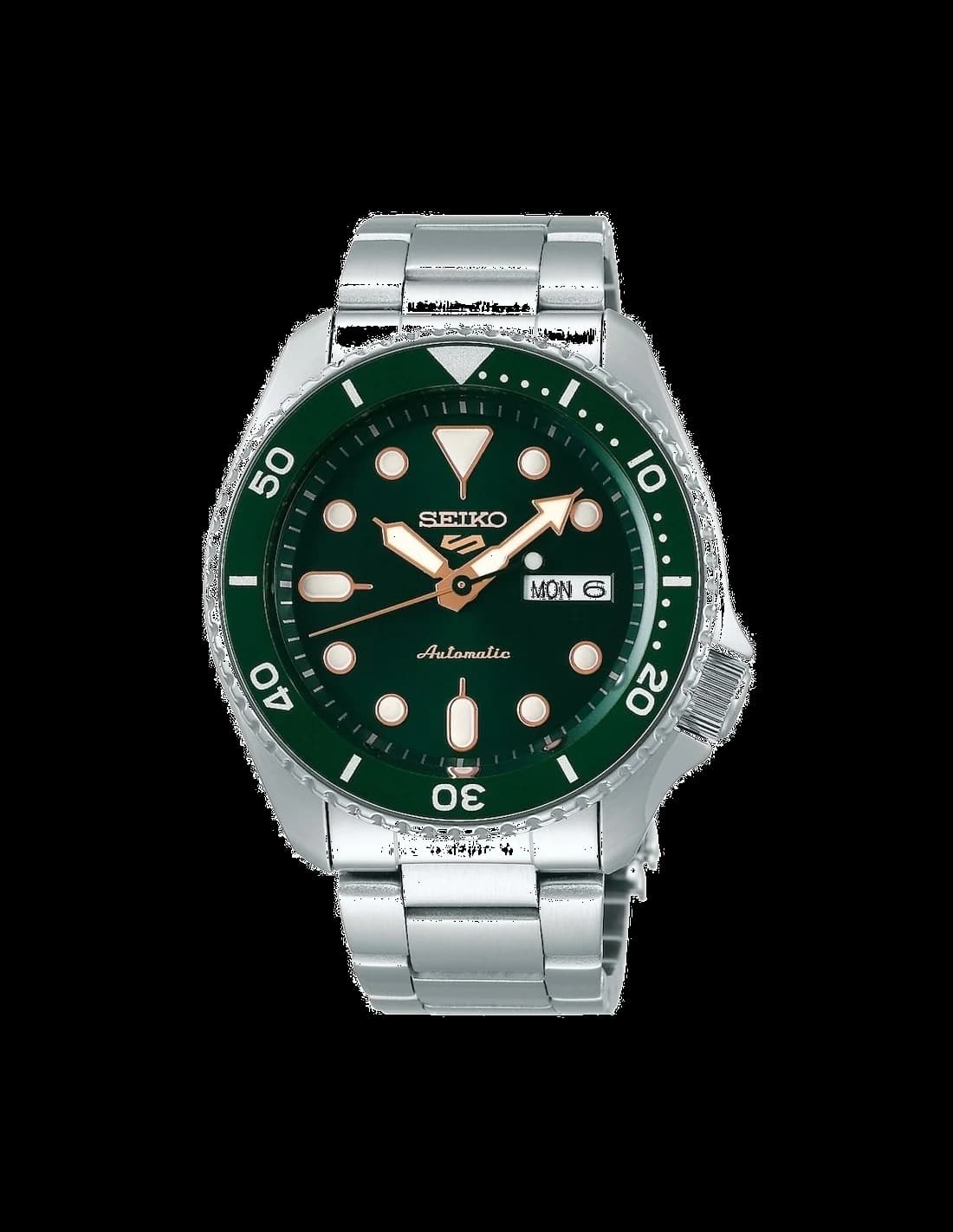 Garde-temps Seiko SRPD63K1 arborant cadran vert soleil, aiguilles luminescentes et index ronds pour lisibilité optimale en plongée