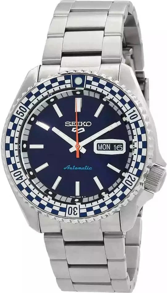 Garde-temps Seiko SRPK65K1 pour homme, cadran bleu checker flag acier