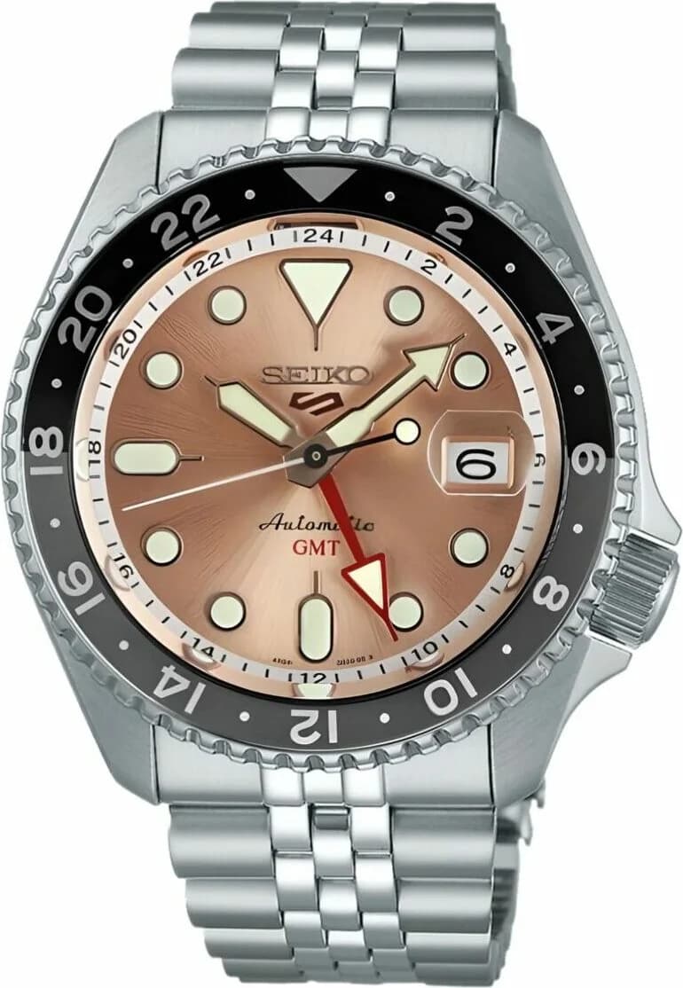 Garde-temps Seiko SSK043K1 pour homme, cadran saumon doré, bracelet acier