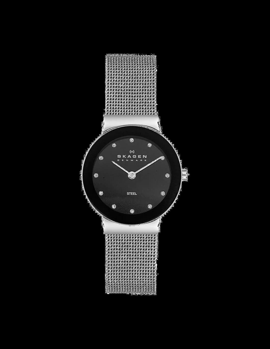 Garde-temps Skagen 358SSSBD pour femme, cadran noir et bracelet acier