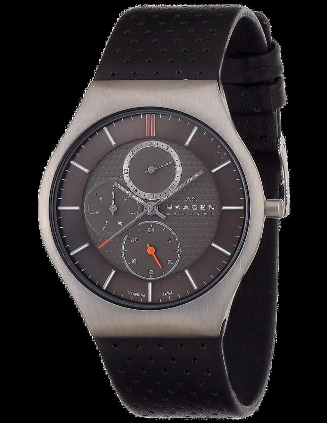 Garde-temps Skagen 806XLTLM pour homme, chronographe cadran noir, bracelet cuir