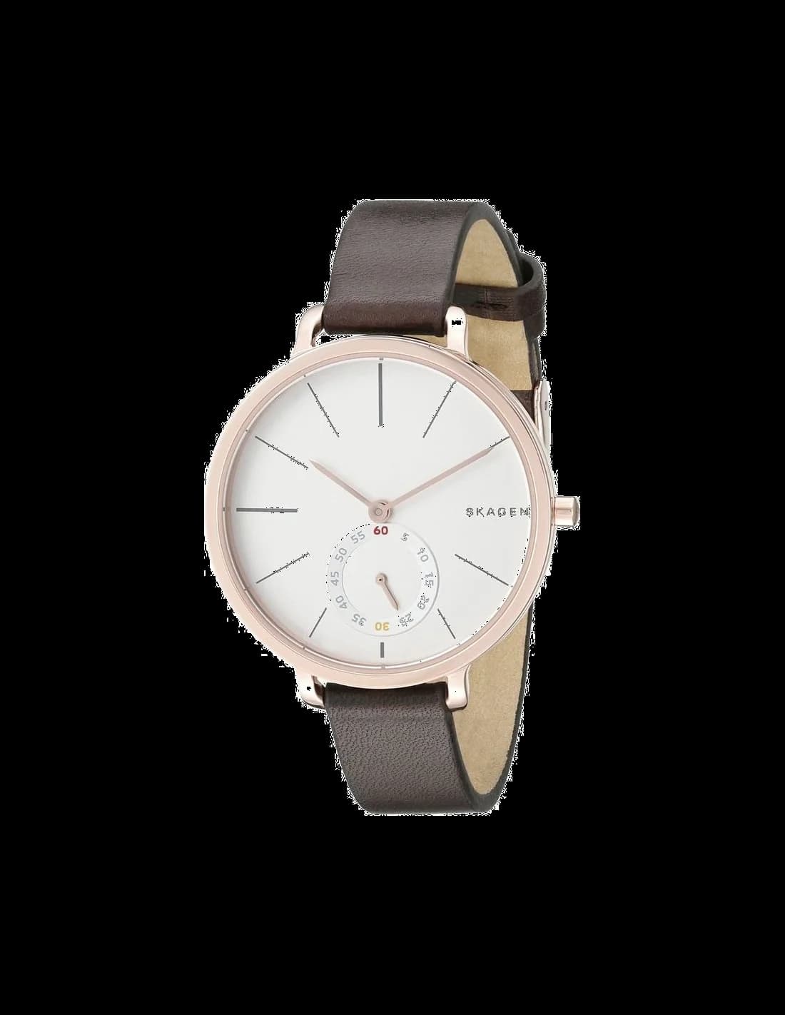 Garde-temps Skagen SKW2356 pour femme, cadran blanc sur bracelet cuir marron