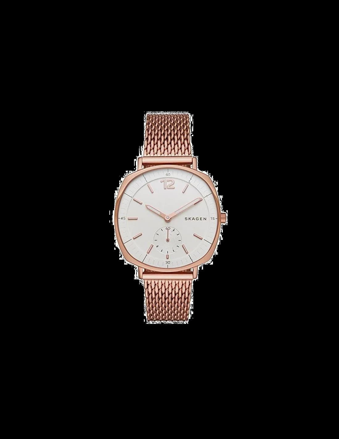 Garde-temps Skagen SKW2401 pour femme, boîtier coussin et maille milanaise or rose
