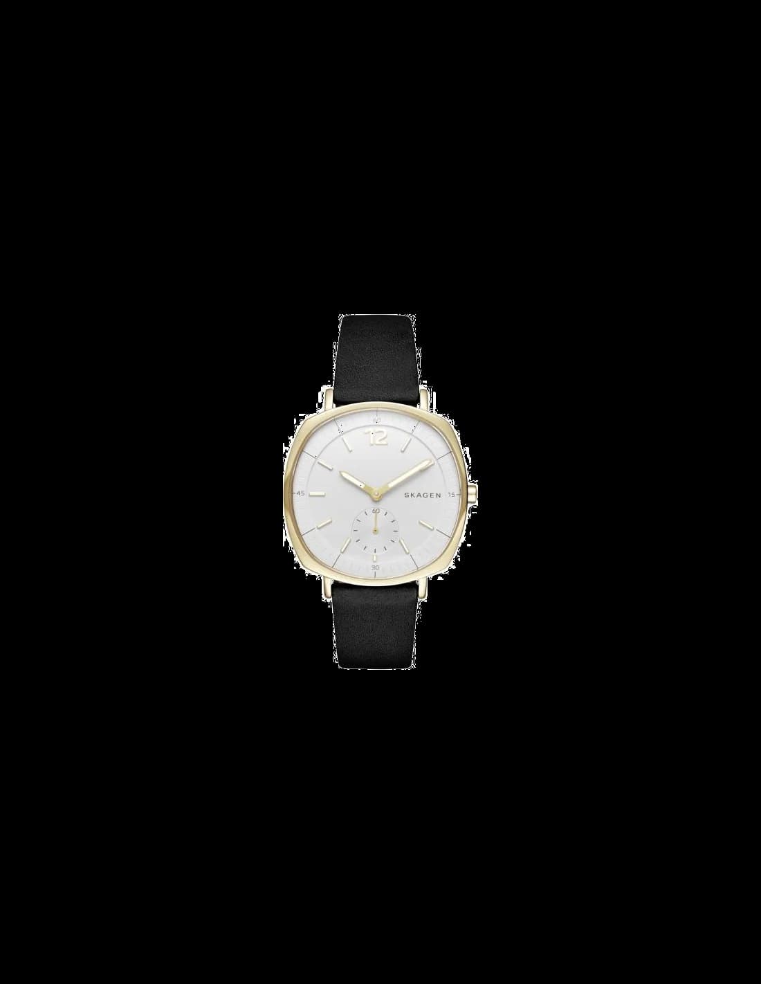 Garde-temps Skagen SKW2404 pour femme, cadran argent, boîtier or, bracelet cuir noir