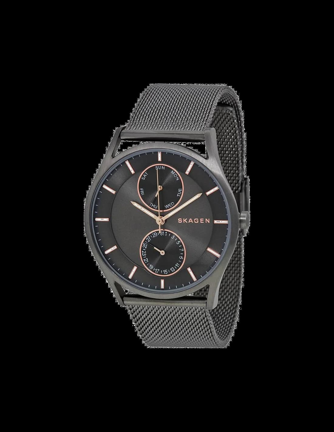 Garde-temps Skagen SKW6180 pour homme, cadran gris, boîtier acier noir, bracelet milanais