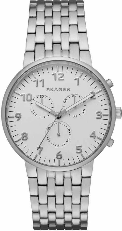 Garde-temps Skagen SKW6231 pour homme, cadran blanc, bracelet acier maillé argenté