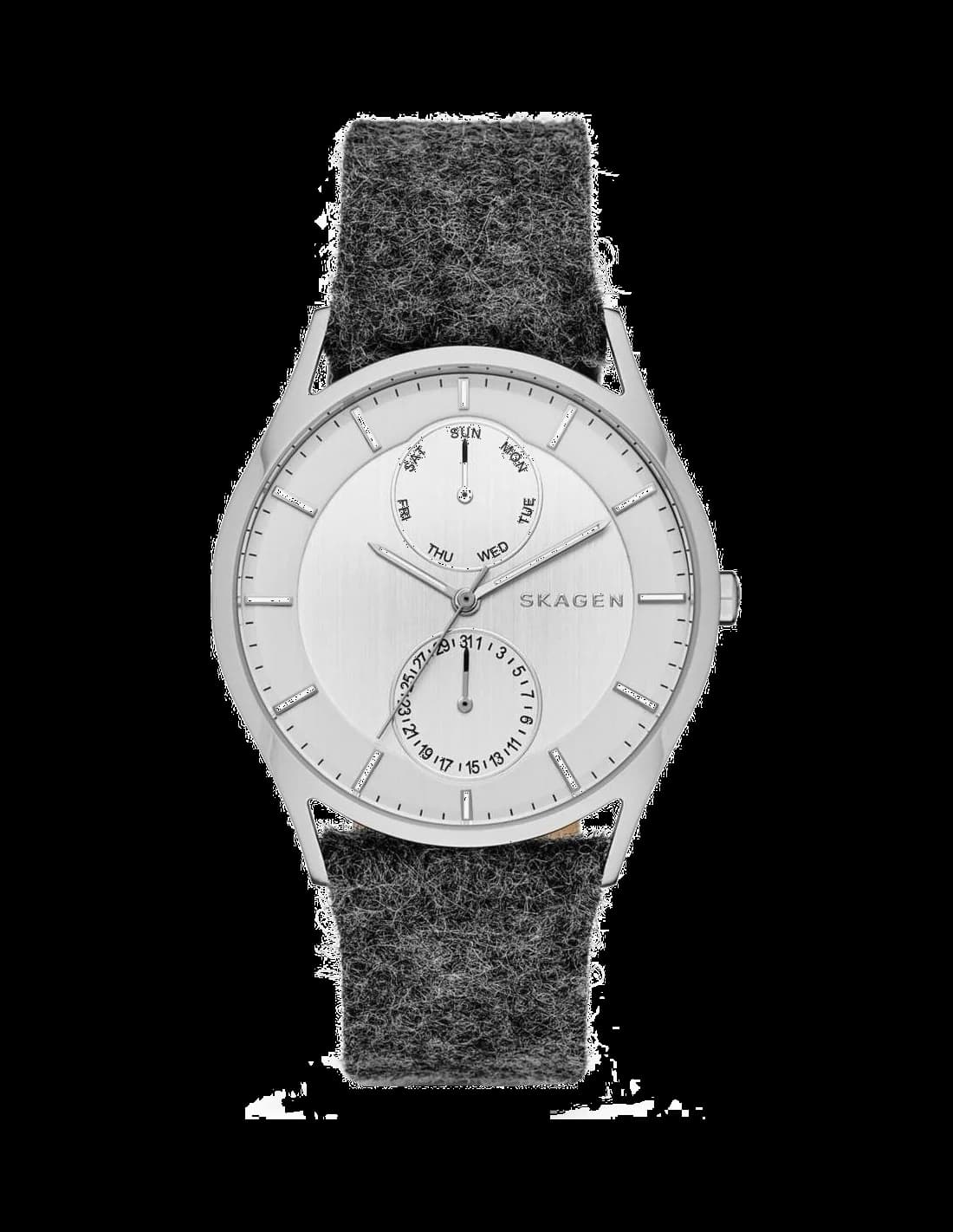 Garde-temps Skagen SKW6238 pour homme, au cadran argent sur bracelet cuir tissu gris