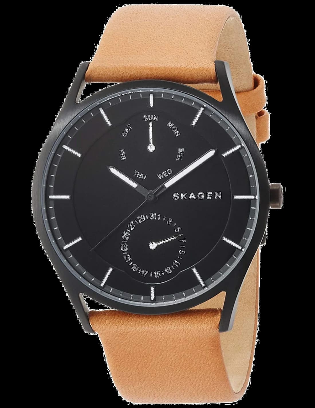 Garde-temps Skagen SKW6265 pour homme, cadran noir sur cuir brun