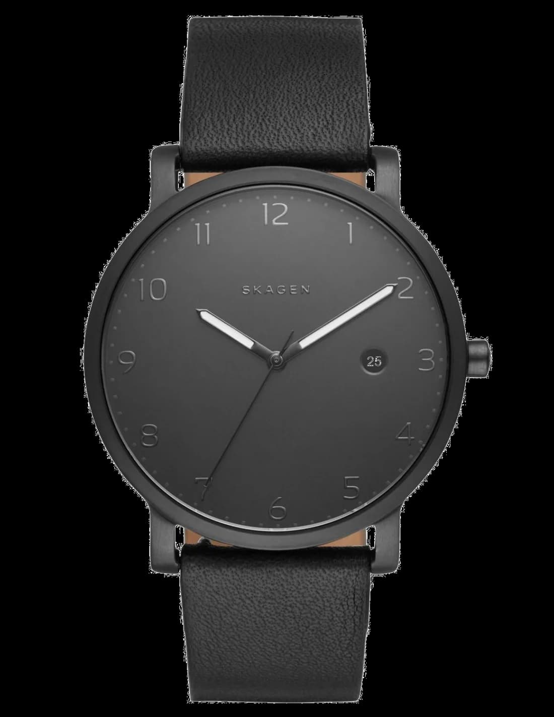 Garde-temps Skagen SKW6308 pour homme, profil ultra-plat avec cadran noir et bracelet cuir