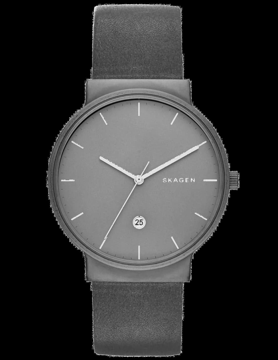 Garde-temps Skagen SKW6320 pour homme, cadran gris, bracelet cuir gris