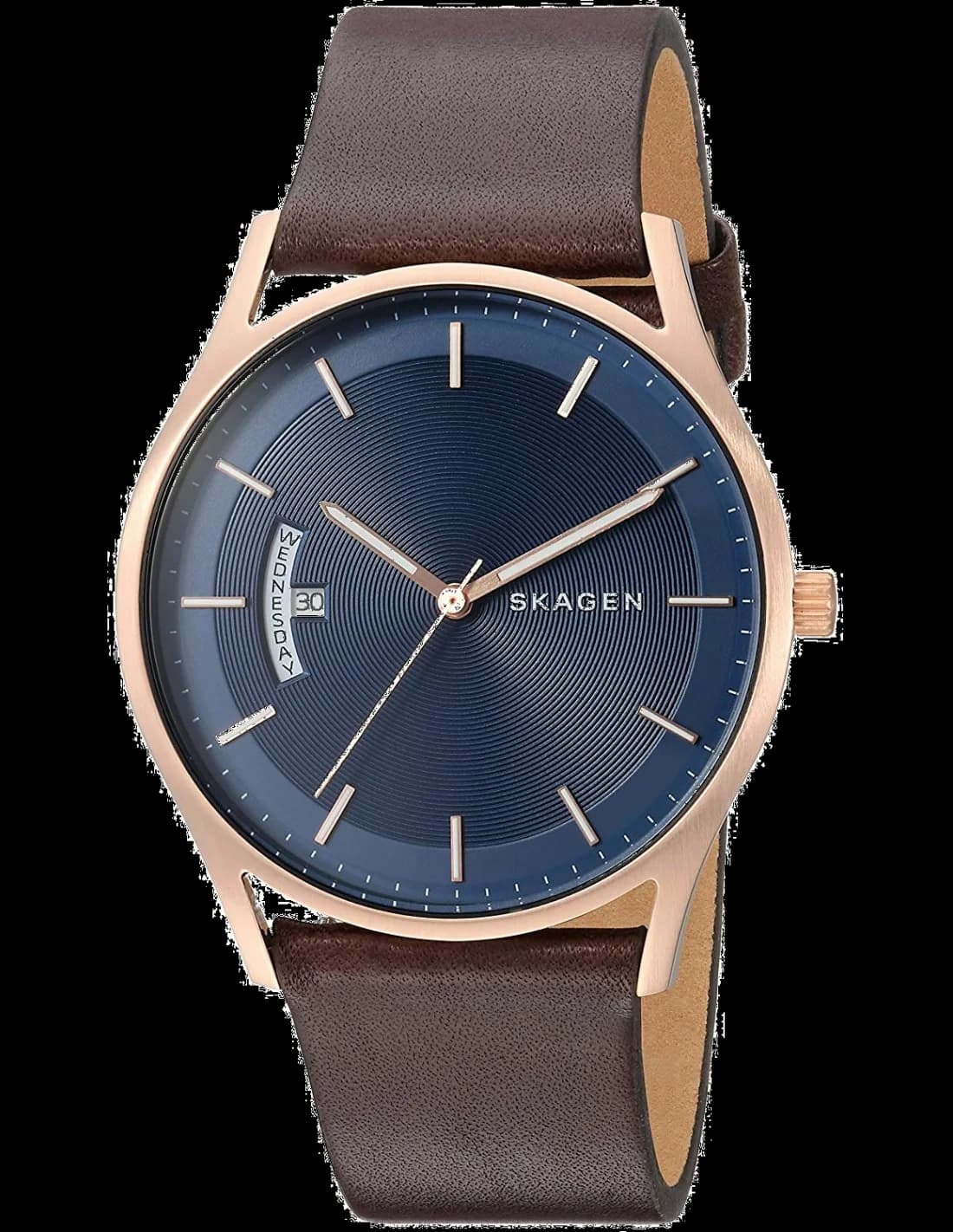 Garde-temps Skagen SKW6395 pour homme, cadran bleu, bracelet cuir marron, style Holst