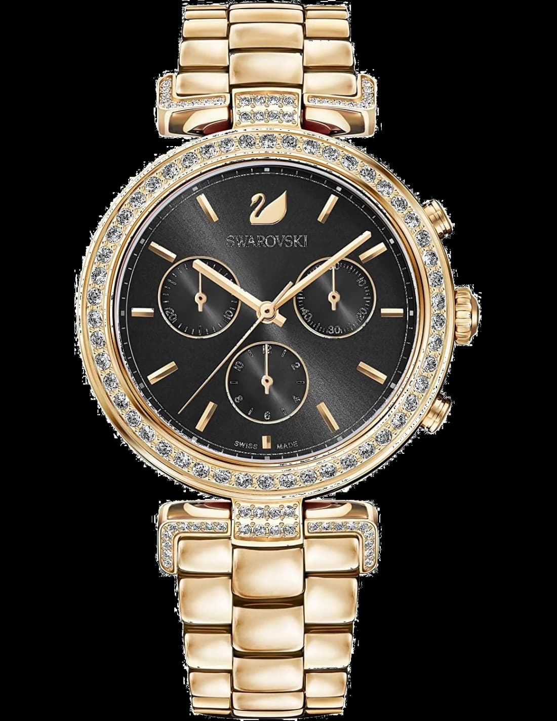 Garde-temps Swarovski 5295366 pour femme, au cadran noir sur acier doré rose