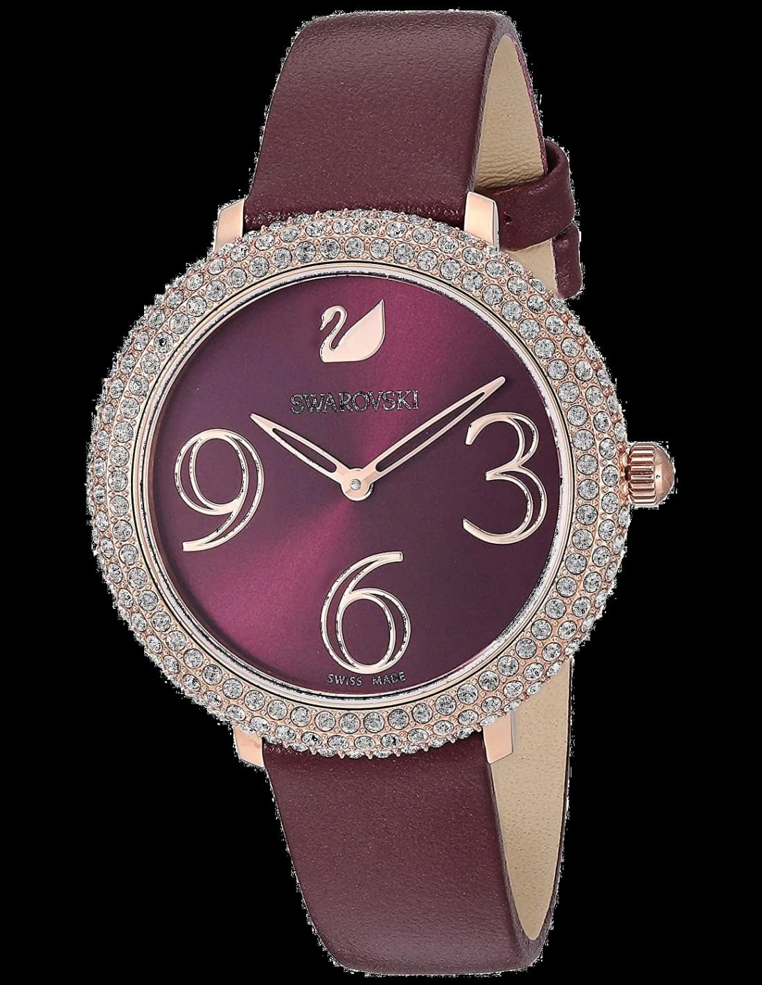 Garde-temps Swarovski 5484064 pour femme, cadran bordeaux bracelet cuir assorti