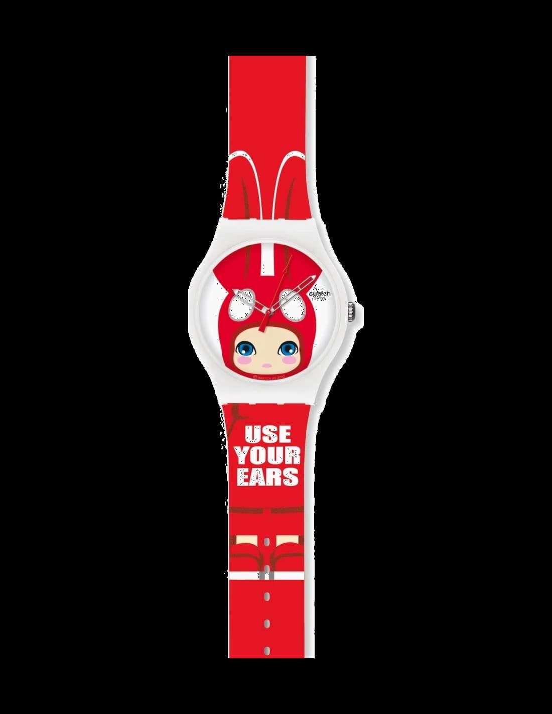 Garde-temps Swatch SUOZ114 pour unisexe, cadran rouge motif kawaii