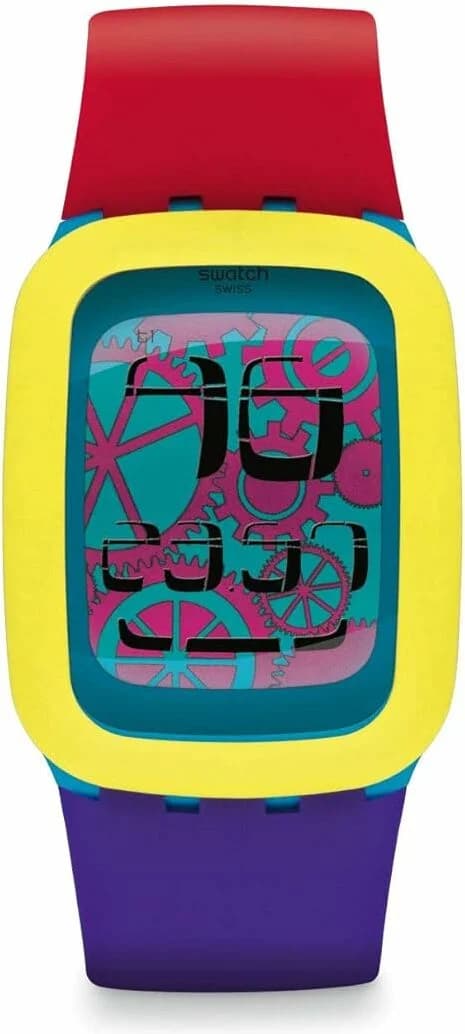 Garde-temps Swatch SURS101 pour unisexe, cadran vert, bracelet silicone tricolore et tactile