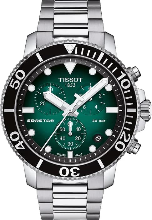 Garde-temps Tissot T1204171109101 pour homme, cadran vert, bracelet acier, chronographe sportif