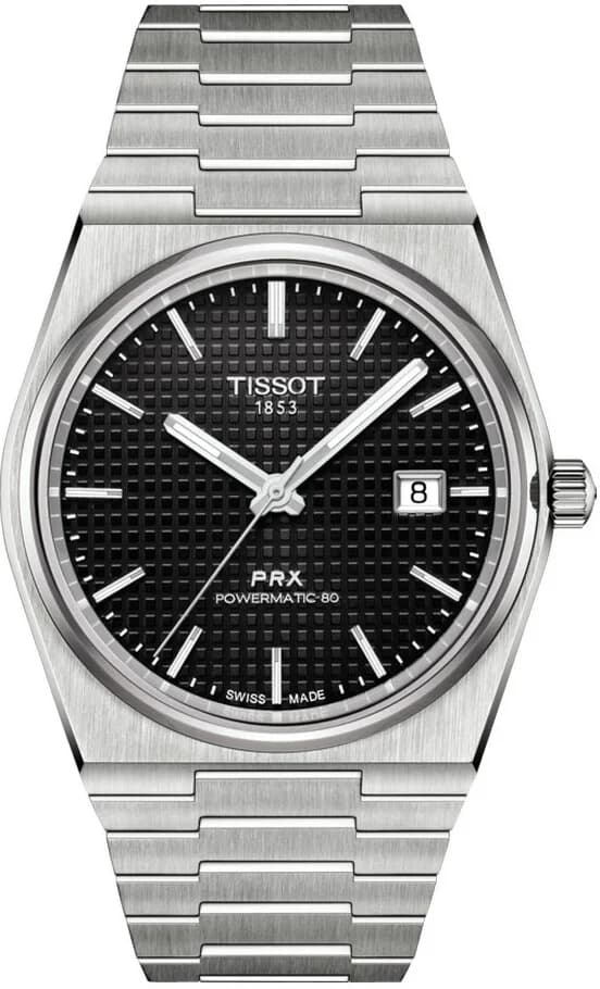 Garde-temps Tissot T1374071105100 pour homme, cadran noir gaufré, bracelet acier