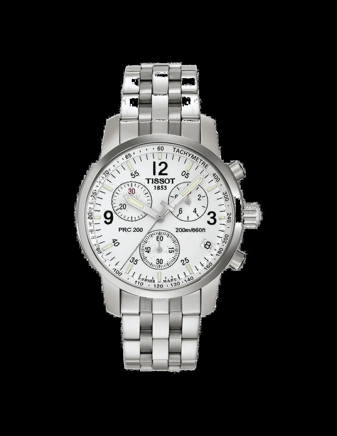 Garde-temps Tissot T17158632 pour homme, chronographe cadran blanc et bracelet acier