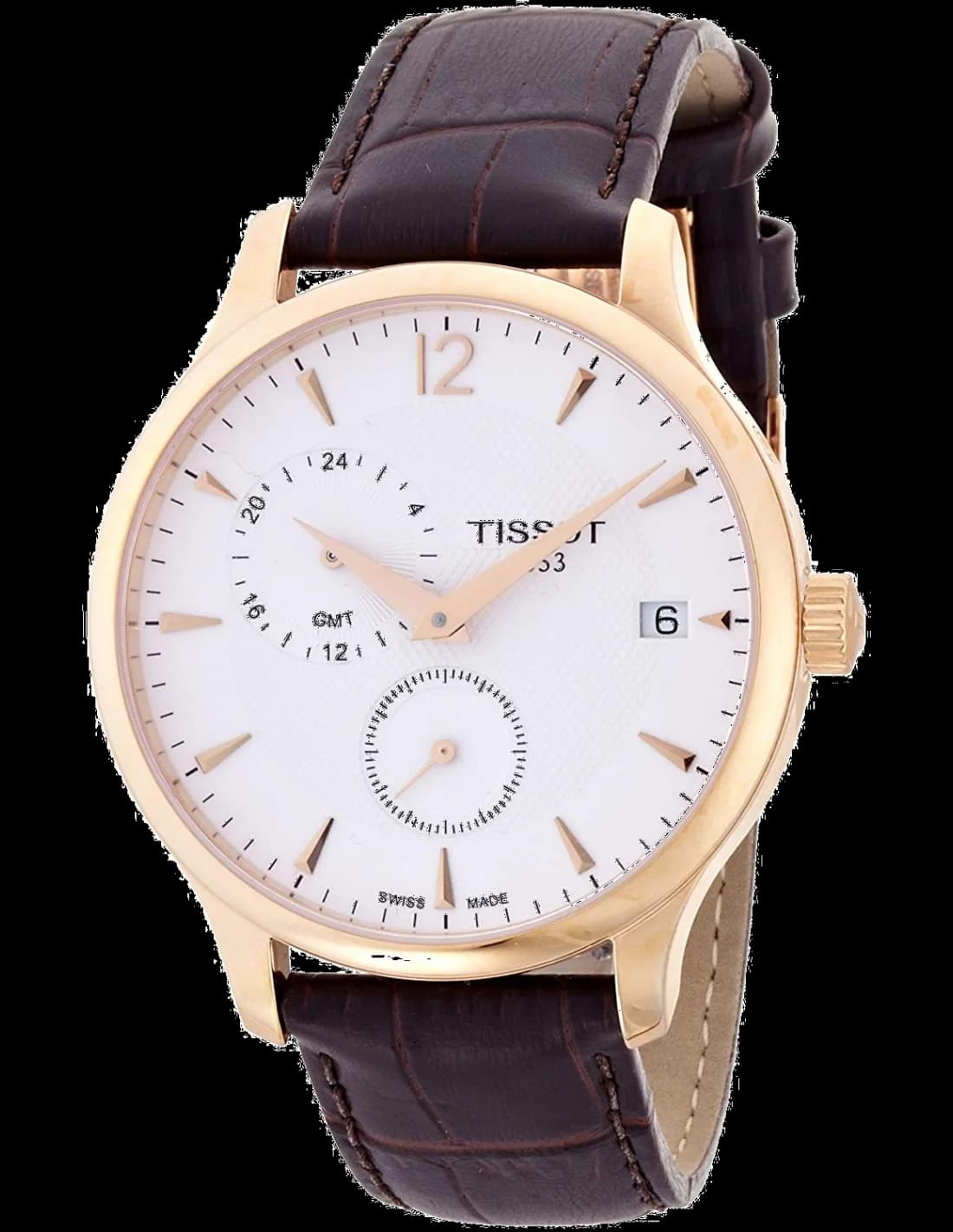 Garde-temps Tissot T0636393603700 pour homme, cadran blanc, bracelet cuir brun, finition or rose