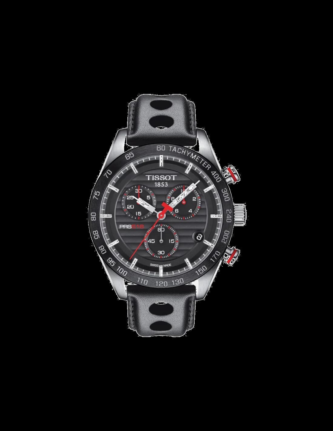 Garde-temps Tissot T1004171605100 pour homme, cadran noir et bracelet cuir perforé