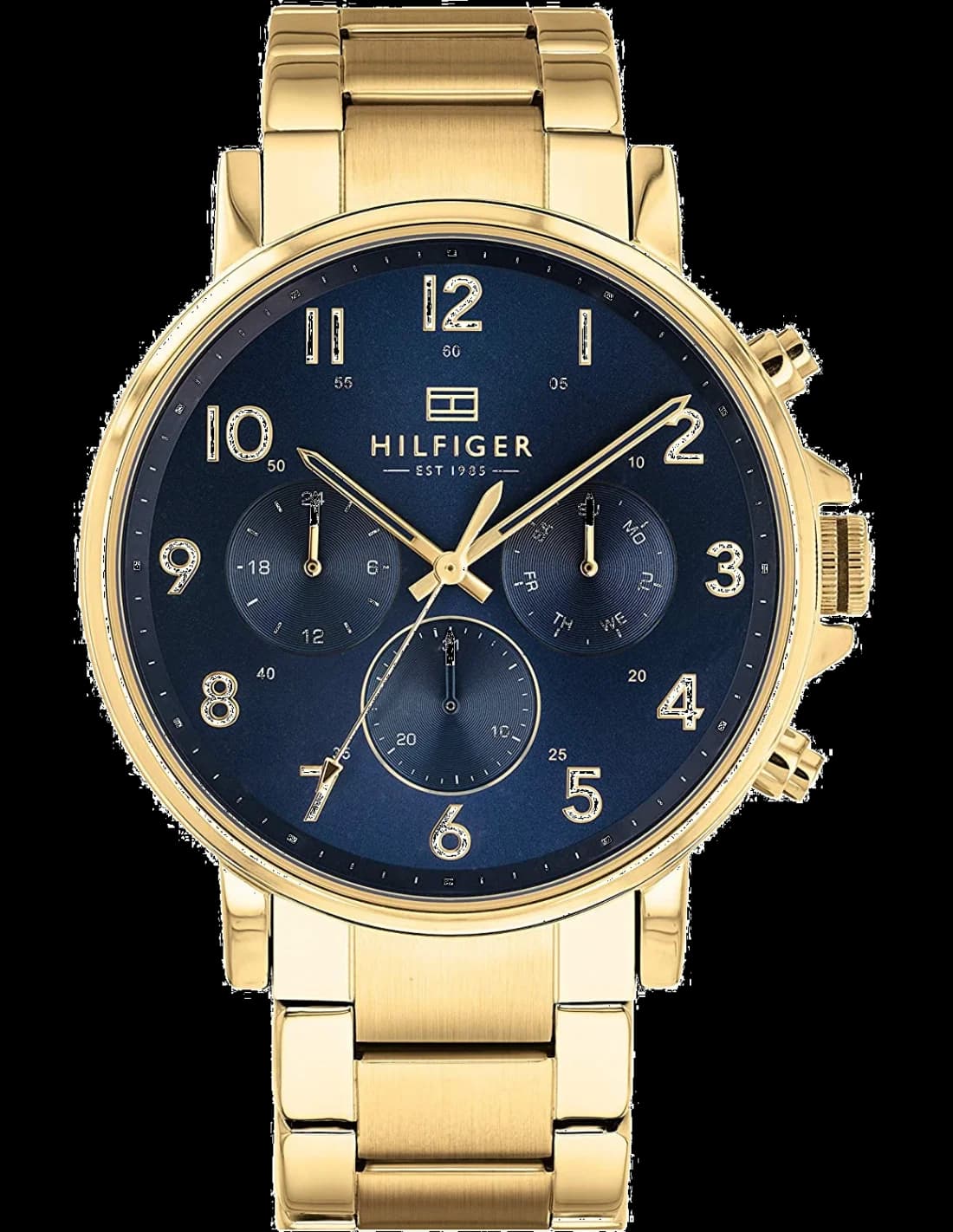 Garde-temps Tommy Hilfiger 1710384 pour homme, acier doré cadran bleu style classique