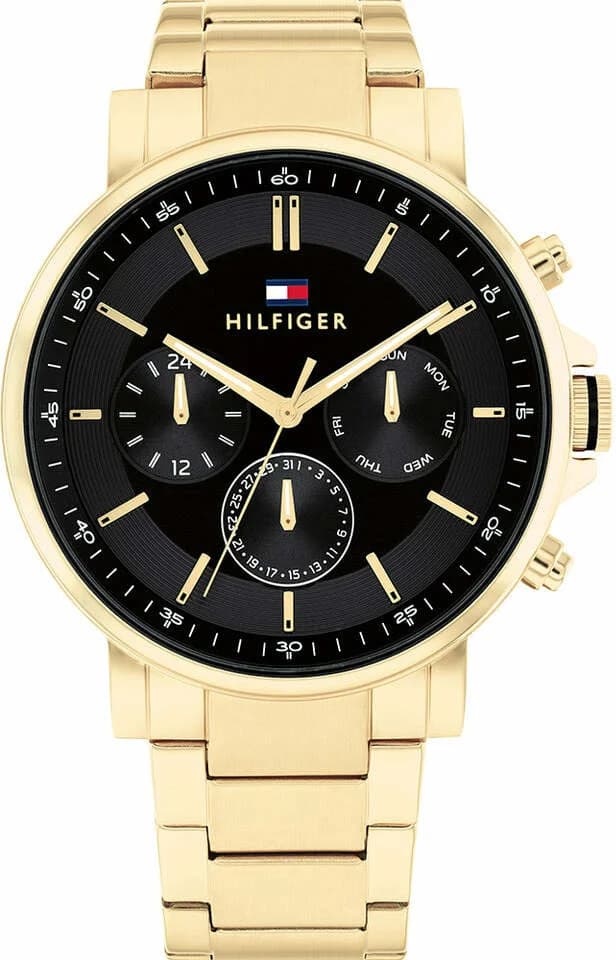 Garde-temps Tommy Hilfiger 1710589 pour homme, modèle Tyson acier doré cadran noir multifonctions