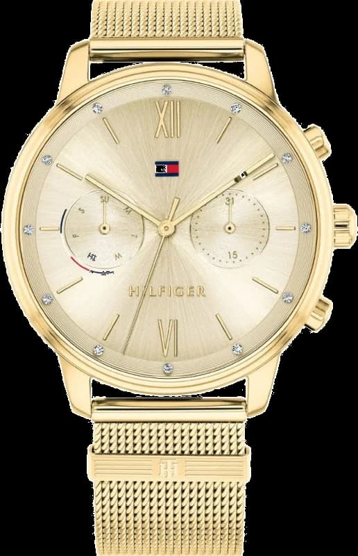 Garde-temps Tommy Hilfiger 1782302 pour femme, au cadran doré et bracelet maille milanaise