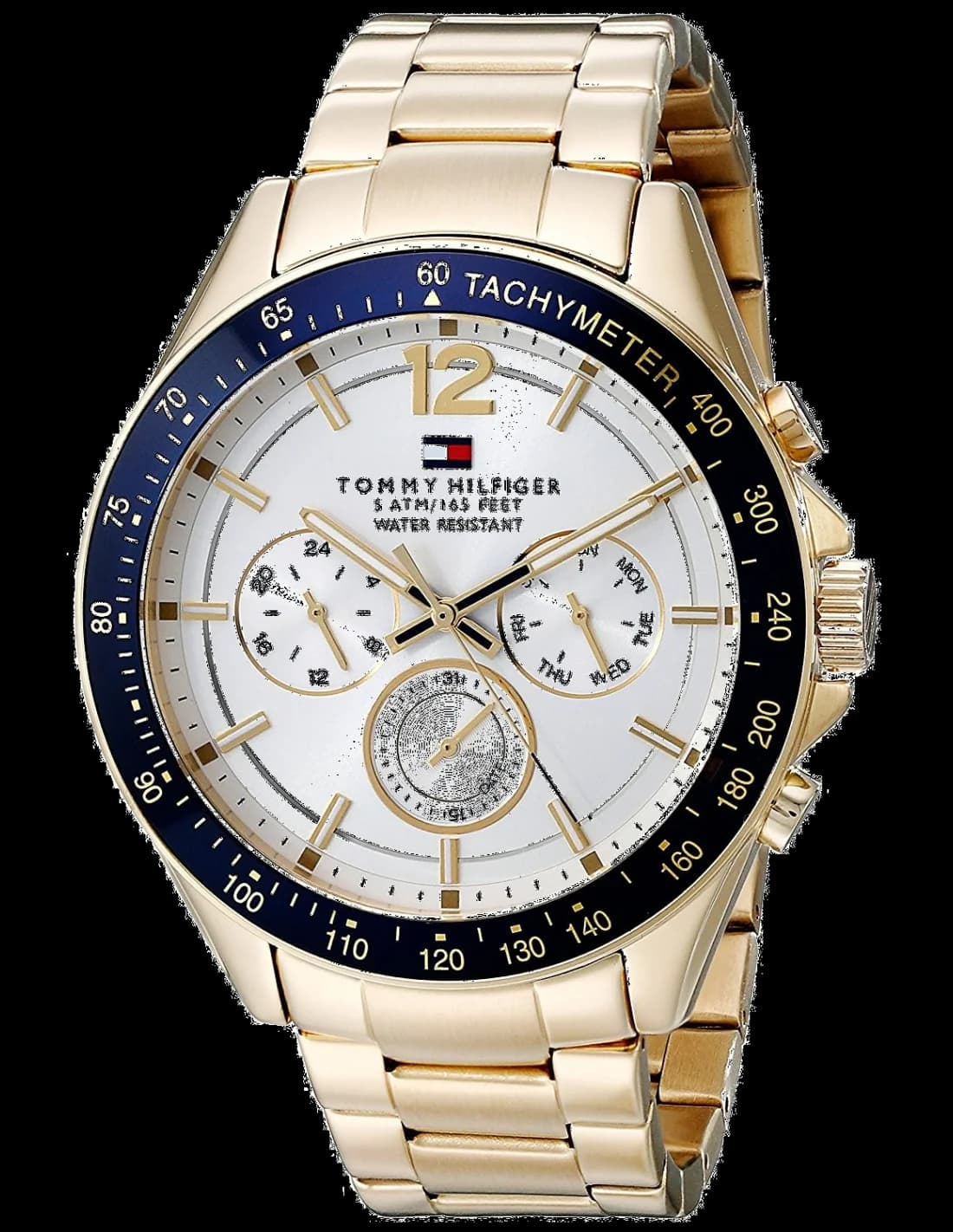 Garde-temps Tommy Hilfiger 1791121 pour homme, cadran argent, index dorés, acier doré