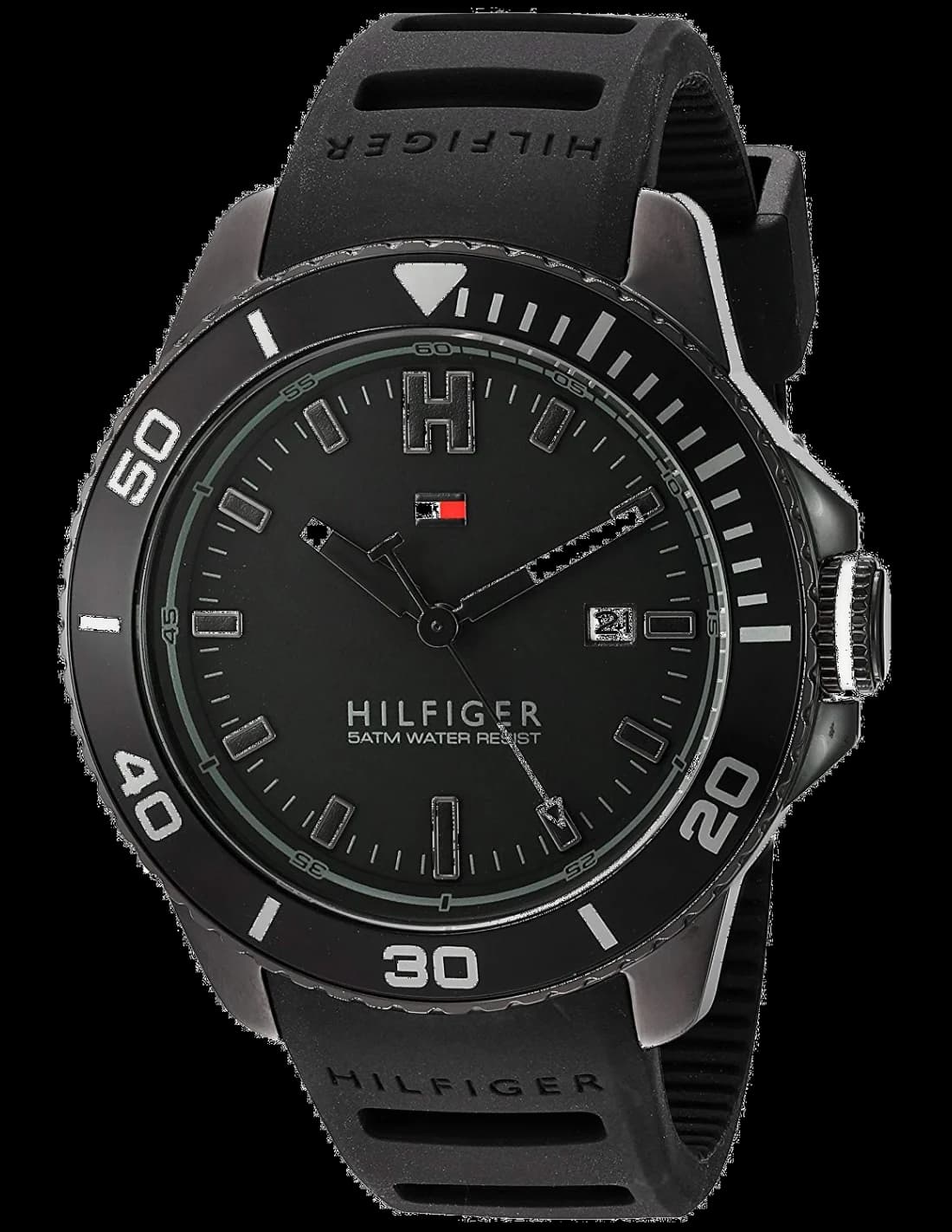 Garde-temps Tommy Hilfiger 1791265 pour homme, noir satiné, bracelet silicone sport