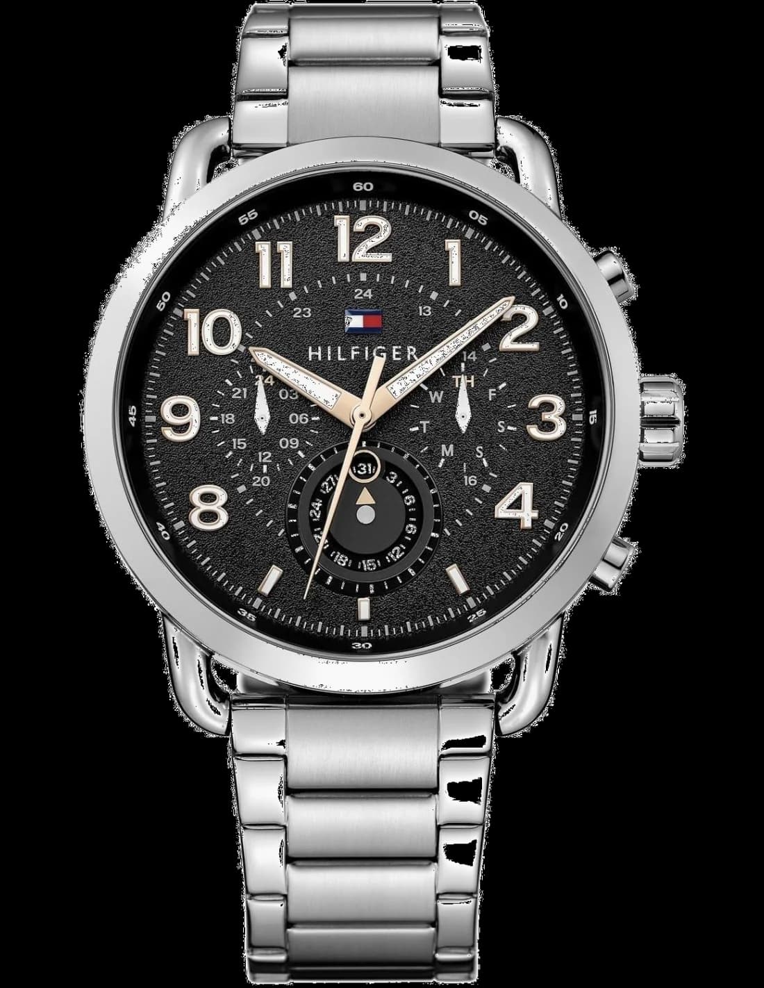 Garde-temps Tommy Hilfiger 1791422 pour homme, cadran noir sur bracelet acier argenté