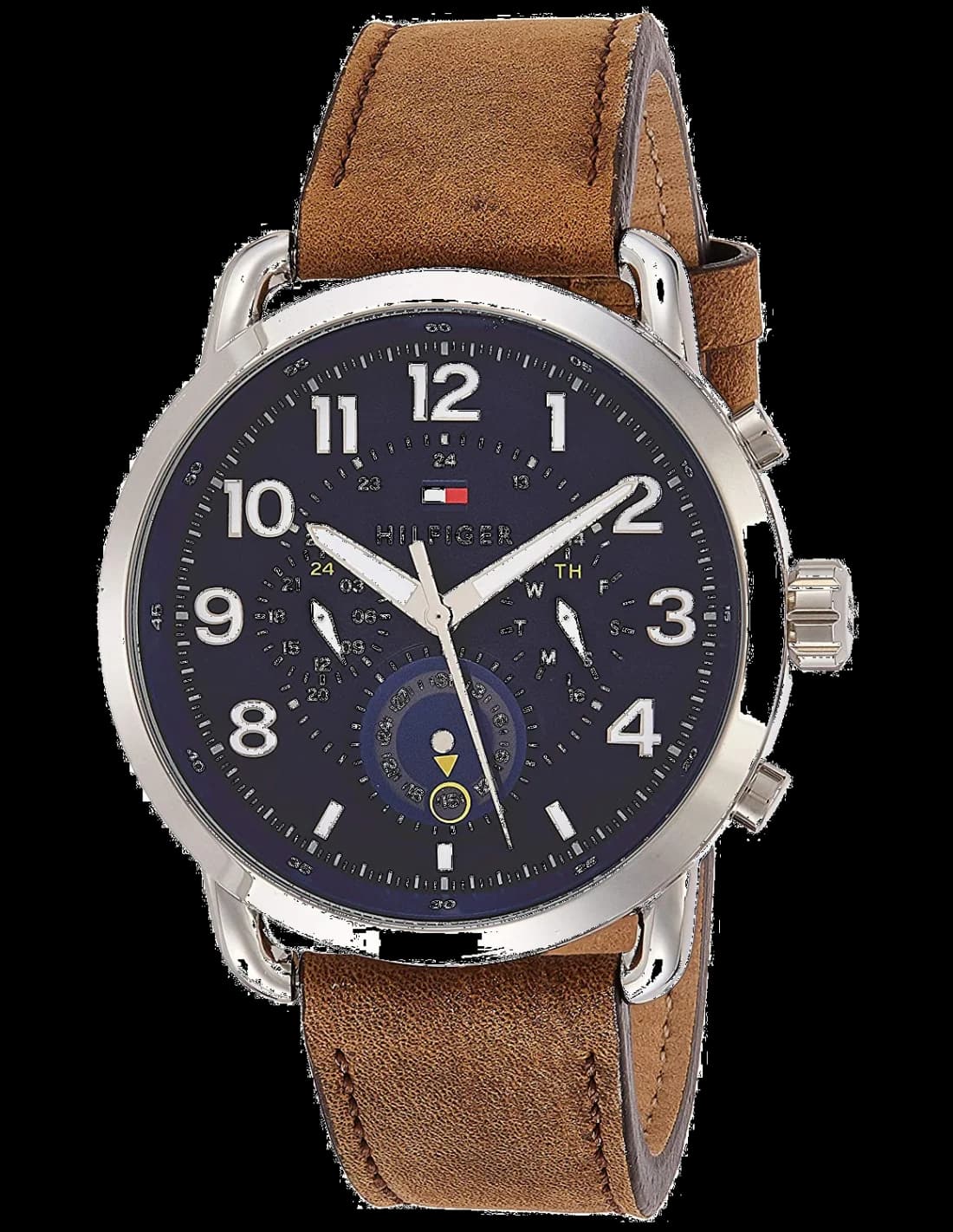 Garde-temps Tommy Hilfiger 1791424 pour homme, cadran bleu sur bracelet cuir marron