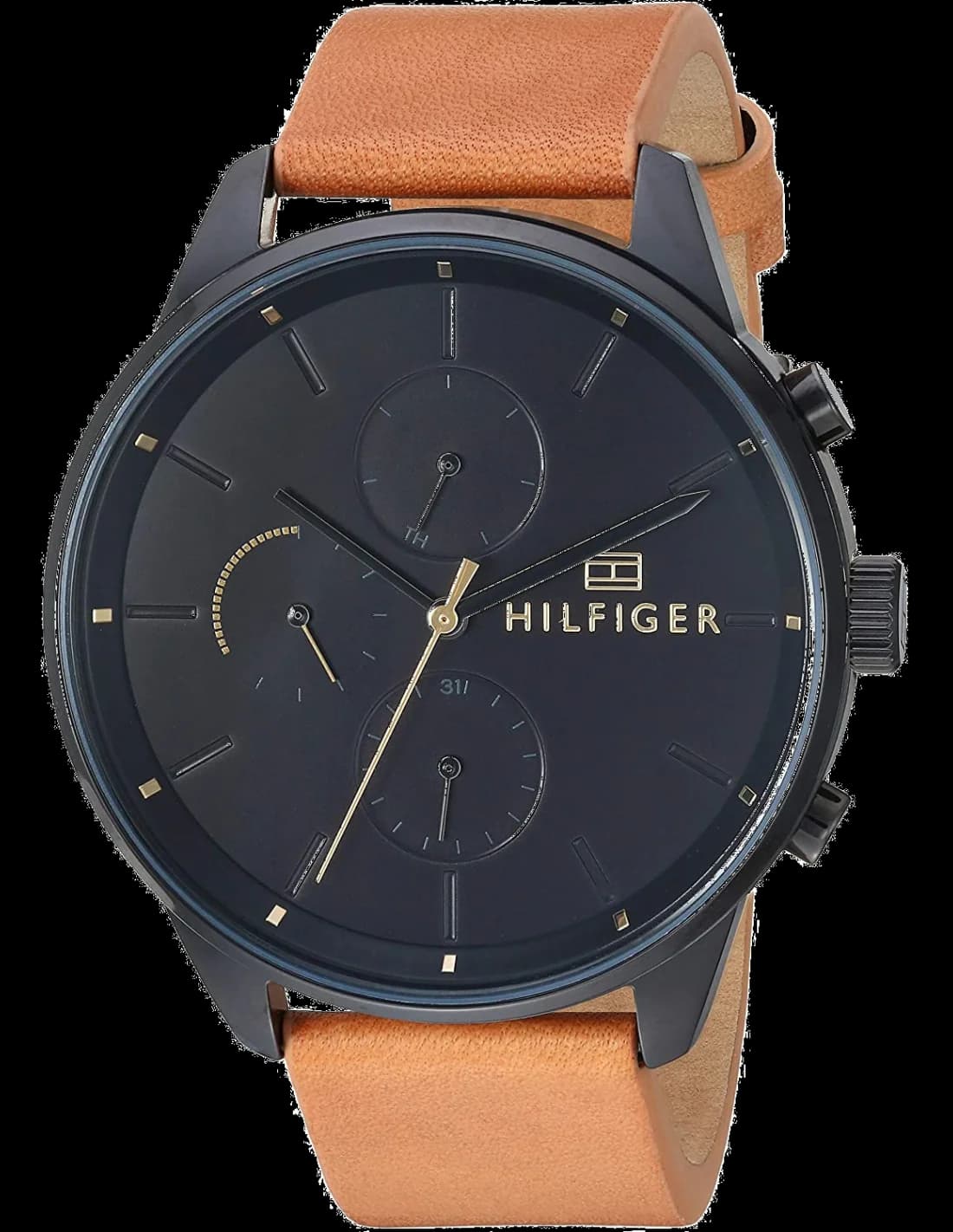 Garde-temps Tommy Hilfiger 1791486 pour homme, cadran bleu foncé, bracelet cuir marron