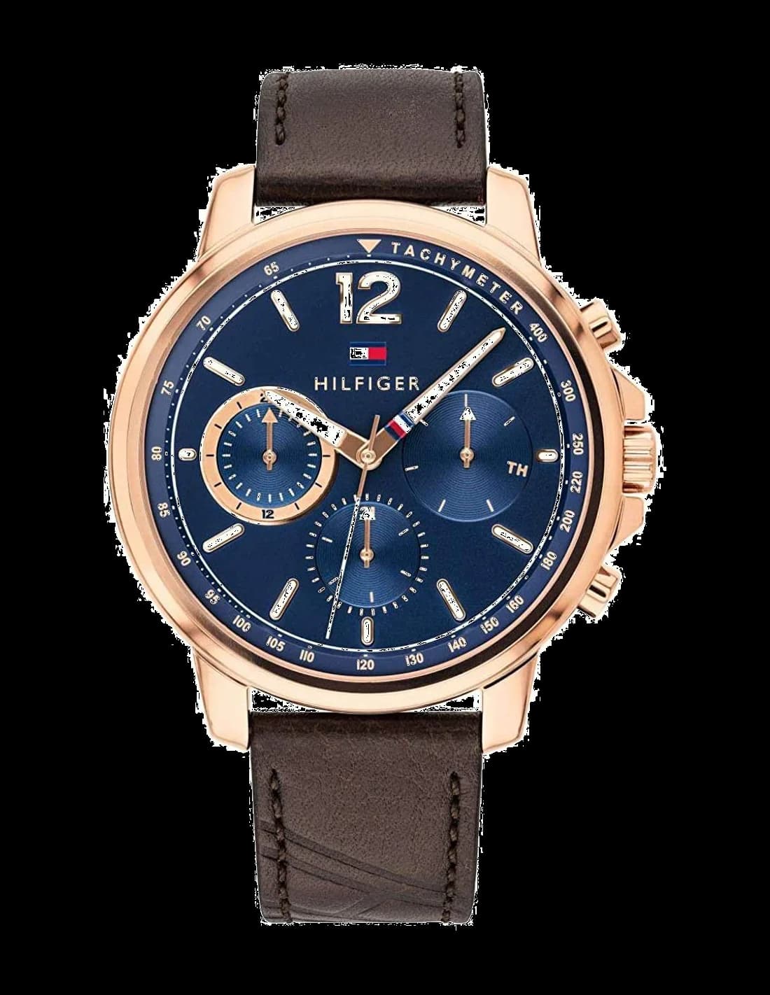 Garde-temps Tommy Hilfiger 1791532 pour homme, cadran bleu et bracelet cuir marron