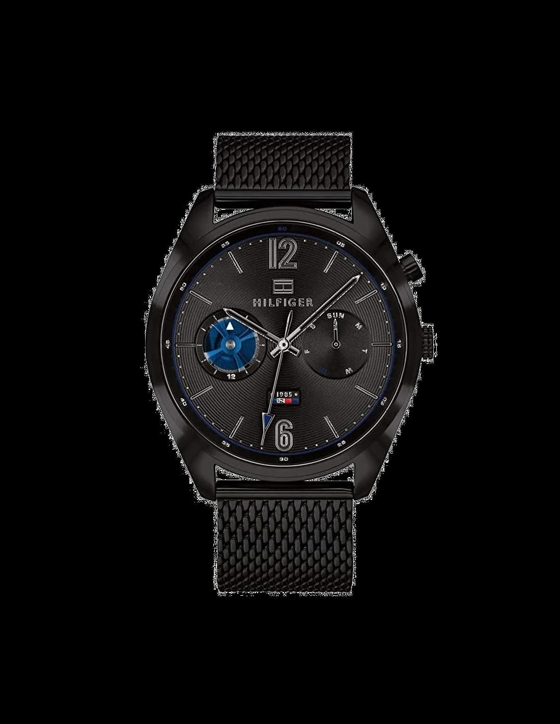 Garde-temps Tommy Hilfiger 1791547 pour homme, cadran noir sur bracelet acier maille milanaise