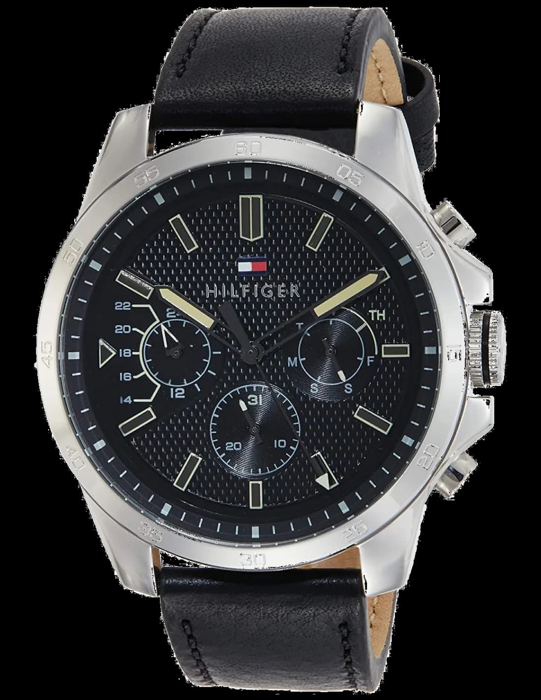 Garde-temps Tommy Hilfiger 1791563 pour homme, cadran bleu soleillé et bracelet cuir noir