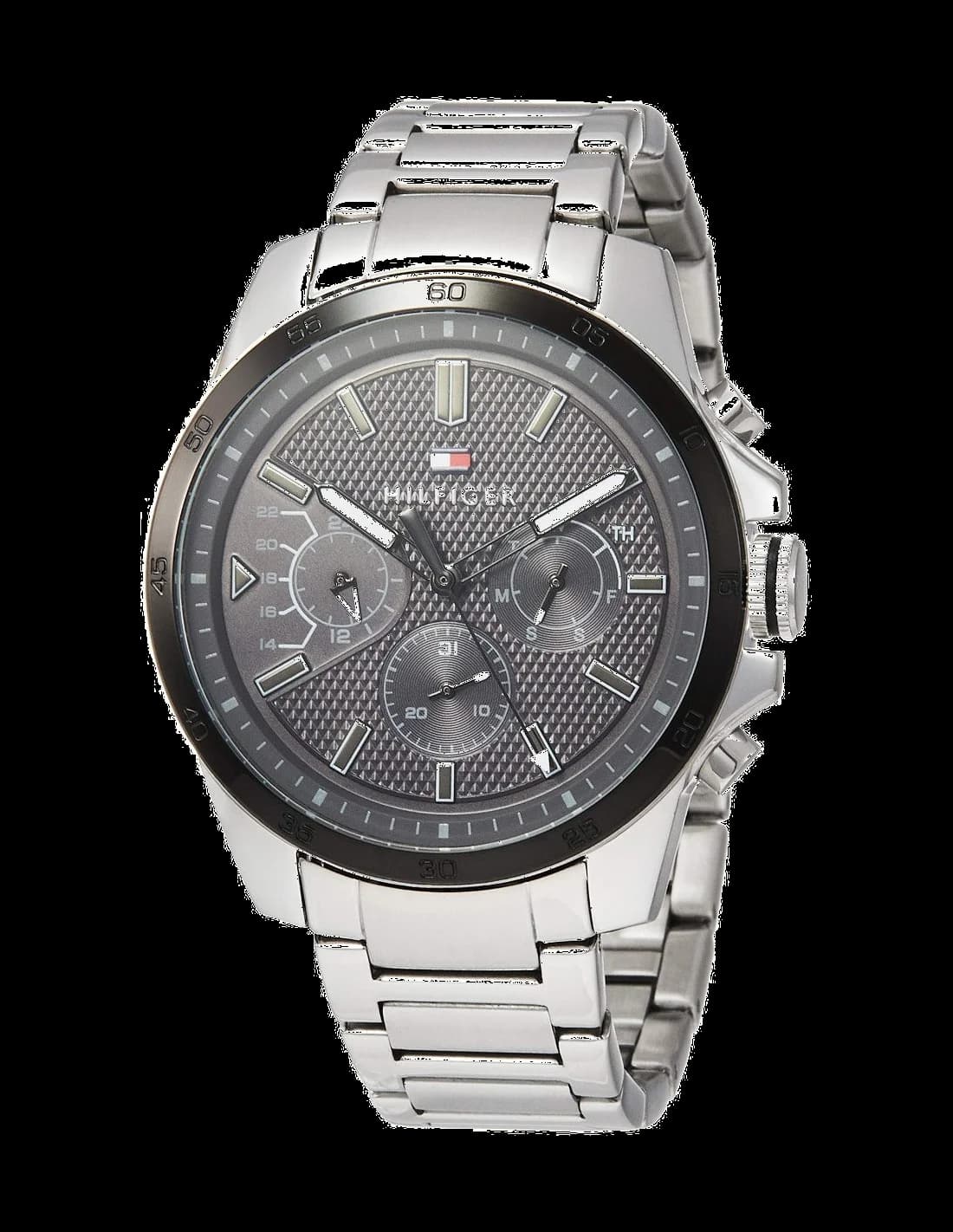 Garde-temps Tommy Hilfiger 1791564 pour homme, cadran noir, bracelet acier et silicone bleu, style Decker