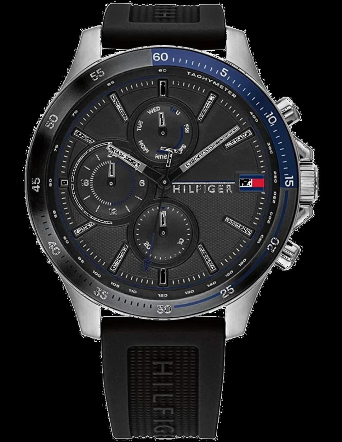 Garde-temps Tommy Hilfiger 1791724 pour homme, chronographe cadran noir bracelet silicone
