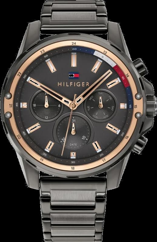 Garde-temps Tommy Hilfiger 1791790 pour homme, cadran noir sur bracelet acier
