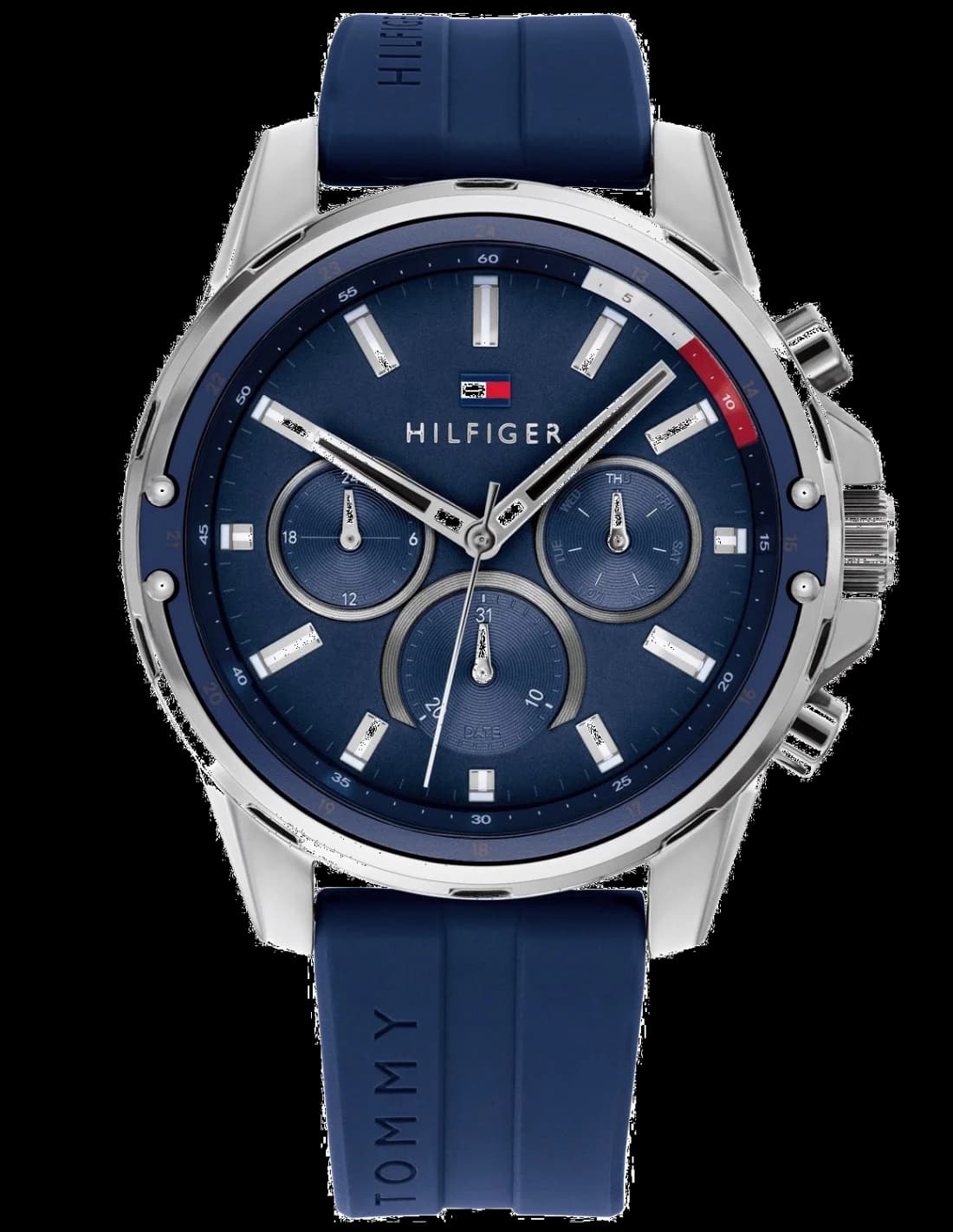 Garde-temps Tommy Hilfiger 1791791 pour homme, silicone bleu, boîtier 45 mm