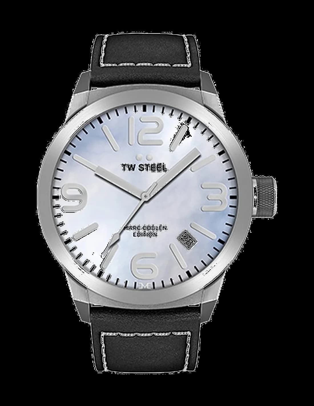 Garde-temps TW Steel TWMC2 pour homme, boîtier acier, cadran argenté, bracelet cuir marron