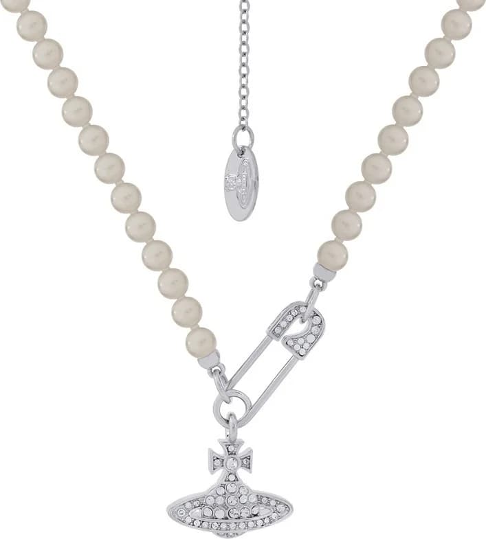 Garde-temps Vivienne Westwood 111590S pour femme, collier argente perles logo cristaux
