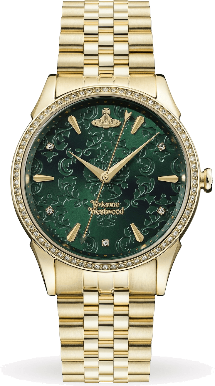 Garde-temps Vivienne Westwood VV208GDGD pour femme, cadran vert, bracelet acier doré