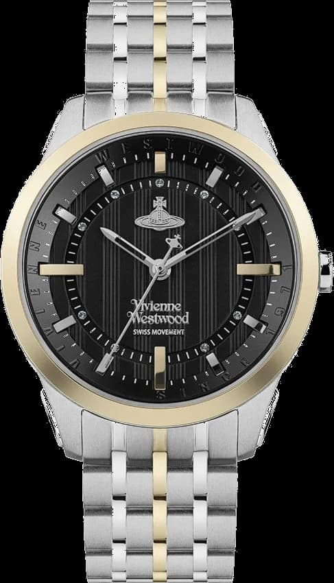 Garde-temps Vivienne Westwood VV262BKSG pour femme, cadran noir bracelet acier bicolore